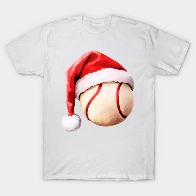 Christmas Tennis Ball in Santa Hat T-Shirt by Chromatic Fusion Studio